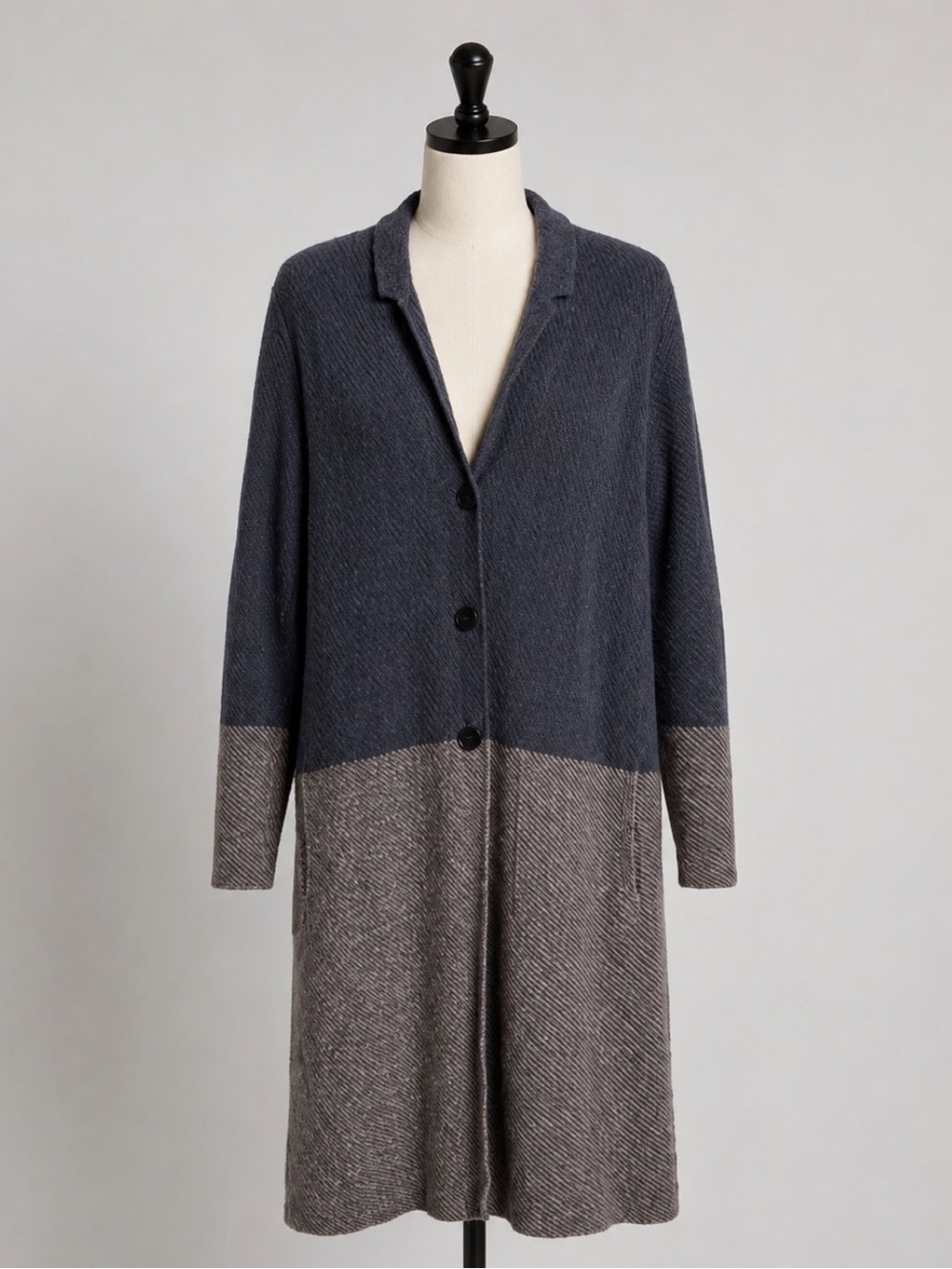 j. Jill Size Small Navy & Gray Women’s Color-Block Cardigan Duster Has Pockets